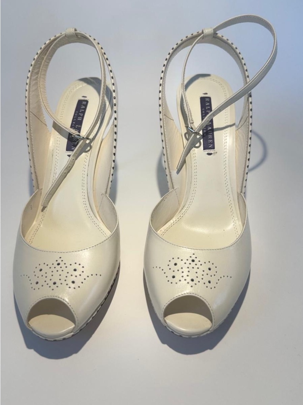 Ralph Lauren Cream Peep-Toe Slingback Heels